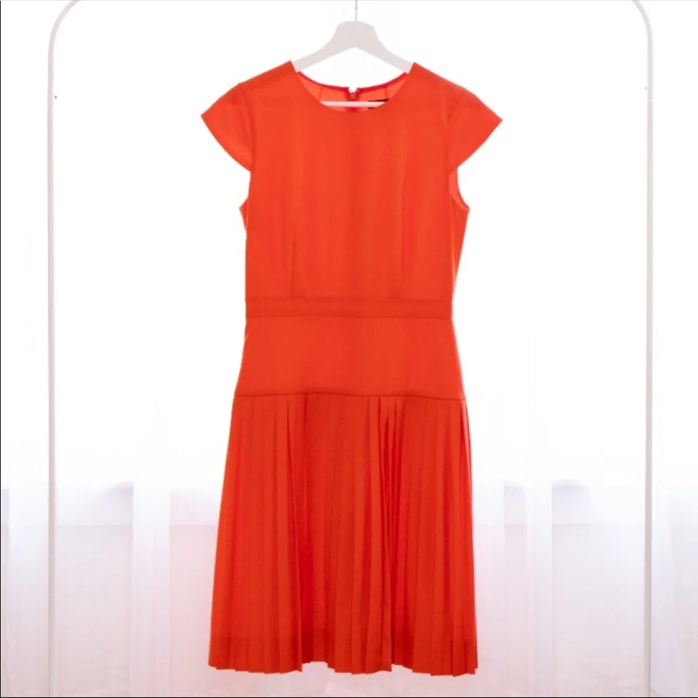 J. Crew 9am Super 120s Wool Pleated Cap Sleeve Dress size 2 - Red Orange